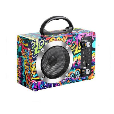 China Mini Newest hiphop graffiti style portable 4.1wooden BT subwoofer speaker with TF card/AUX/FM/U disk for sale