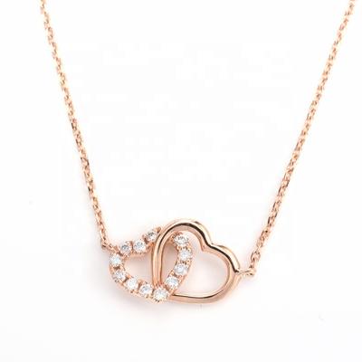 China Excellent Quality 18k Rose Gold Diamond High End Jewelry Double Heart Luxurious Necklace for sale