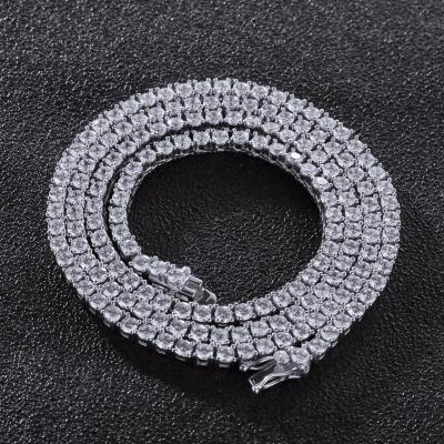 China Hip Hop casual/sports tennis chain of European and American simple men's necklace accessories of 1 row silver necklace for sale