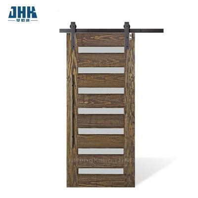 China JHK-Flush-1 solid wood grain with glass seven colour lights Barn door wholesale sale China barn door supply Good quality for sale