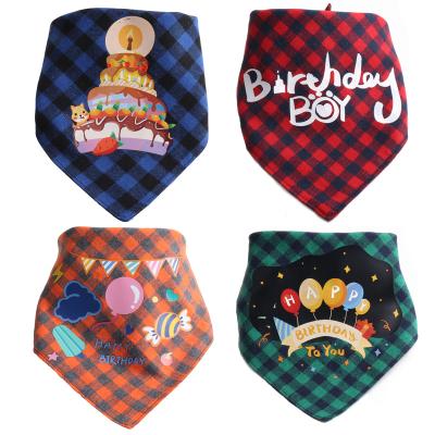 China Custom Printed Viable Cotton Plaid Fashion Birthday Party Decoration Puppy Triangle Scarf Bibs Dog Bandana for sale