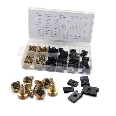 China High Quality Metric Phillips Head SYD-1083 170PCS 9 Sizes Assortment Slotted Countersunk Head Screws U-clip Screw for sale