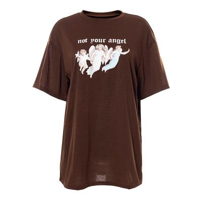 China 2022 New QUICK DRY New Sleeve Letter Print Letter Print Tees Streetwear Brown T-shirt Women's Slim Aesthetic Oversized Tops T-shirt Women for sale