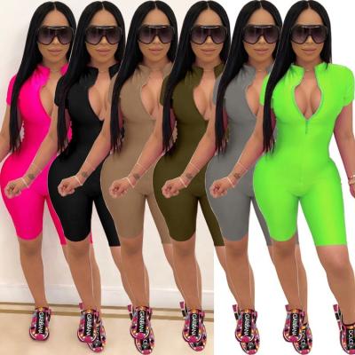 China 2022 Summer Yoga Jumpsuit Breathable Zippers Plus Size Summer Jumpsuit Romper Short Sleeve Tight Hip Up Womens Workout One Piece Jumpsuit for sale