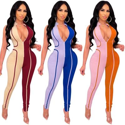 China Anti-pilling boutique women's hot autumn styles hit color fashion overalls women's sleeveless zipper overalls for sale