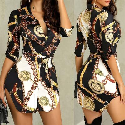 China Wholesale Cheap Sexy Gold Chain Bodycon 2021 Casual Dress Night Club Skirt Print Long Sleeve Anti-static Sexy Gold Chain for sale