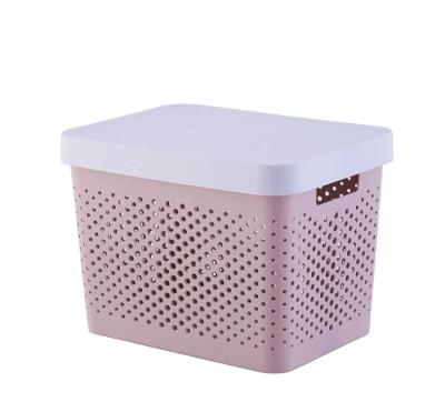 China Sustainable Multifunctional Plastic Storage Basket With Round Hole for sale