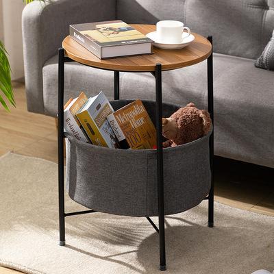 China (Size) Adjustable Round End Table with Fabric Storage Basket Coffee Table Accent Table with Metal Fram for sale