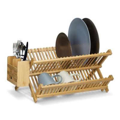 China 2 Layers Durable Kitchen Dish Rack Dish Rack Utensils Storage Folding Bamboo Dish Rack Dish Rack Drying Rack for sale