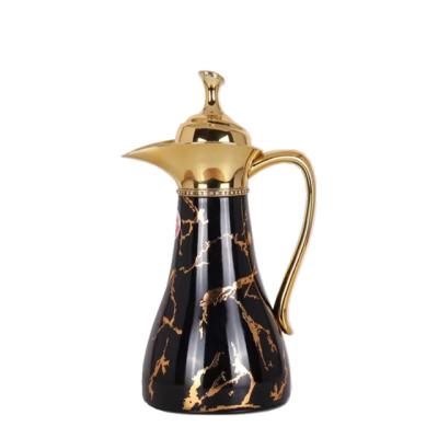 China Arabic business coffee gold brass pot and rose glass inner vacuum flask for sale