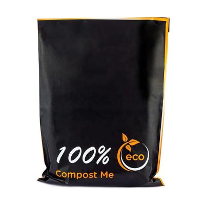 China Waterproof 100% Compostable Materials Shipping Custom Printing Ads Black Plastic Coal Clothes Tote Bag BPI Certified Biopolymer MA for sale