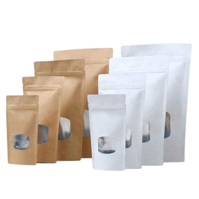 China Aseptic White Stand Up Kraft Paper Aluminum Foil Bags With Clear Plastic Window Pouches For Storage Dry Food Coffee Salt Candy for sale