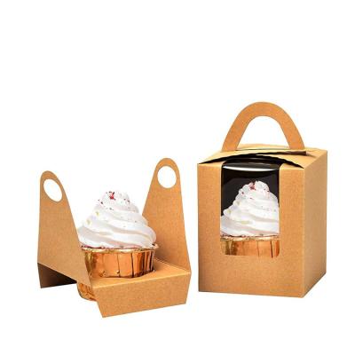 China Biodegradable Clear PVC Window Cupcake Favor Boxes 3.7x3.7x4.3 Muffins Packaging Cube Paper Handles Bakery Wrapping Platic Box for sale