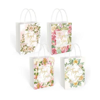 China Recycled Materials 6.3 x 8.7 x 3.1 inch Floral Design Thank You Bags White Thank You Kraft Paper Bags Custom Printing Gift Paper Bag Small for sale