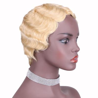 China Natrual Beauty Pixie Finger Wave Wig 4 Inch Blonde Color Hair Finger Wave Wig 613 for sale