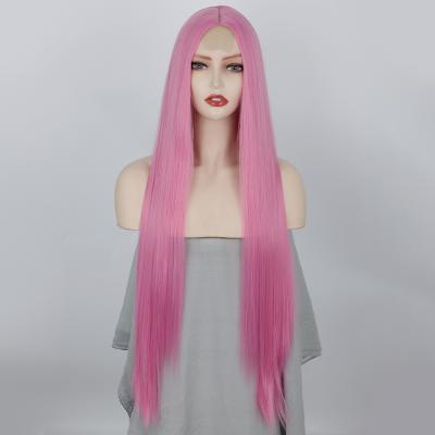 China Hot Selling Pink Straight Silky Straight Long Wig Cosplay Amazone Wave Heat Resistant Synthetic Lace Wigs for sale