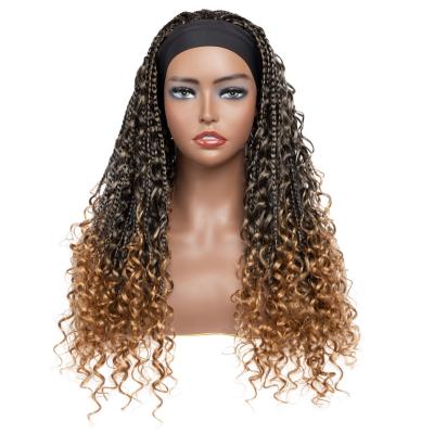 China Factory Sale Box Wig Synthetic Micro Braided Ombre Loop Wig Brown Wave Brown Regular Knotless Headband Long Braided Wig for sale