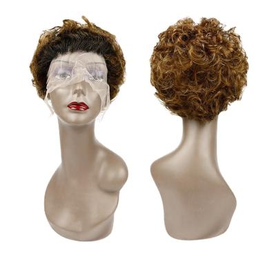 China Water Wave 13x1 Lace Hair Wigs 1B/30 Short Swiss Pixie Curly Hair Wigs for sale