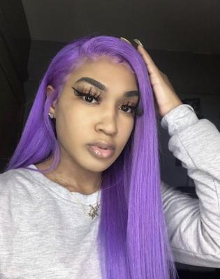 China Silky Straight Colored Brazilian Hair Wigs 4x4 13x4 Lace Frontal Wave Hand Tied Wig Wig Purple for sale