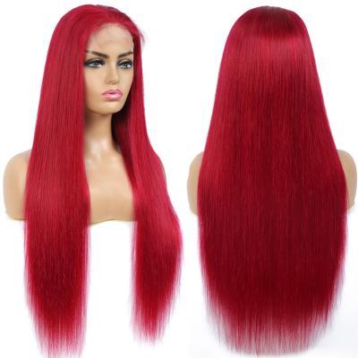 China Brazilian Straight Pre Plucked Glueless Wave 99j Burgundy Wig 4x4 180% Density Popular Silky Straight Lace Front Wigs & Peruvian Wigs for sale