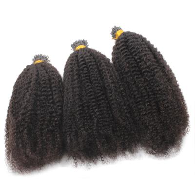 China Hot Selling Curly Curl Cuticle Aligned 100% Human Brazilian Hair Kinky Curly Tip i Hair Extension for sale