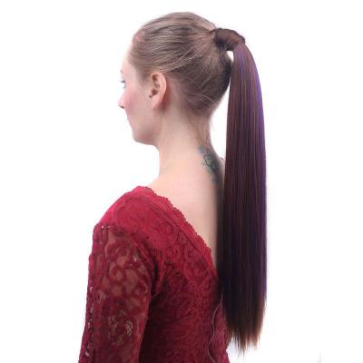 China Silky Straight Wave Lowest Price Velcro Wrap Ponytail Straight Braided Bun Clip In Synthetic Hair Extension for sale