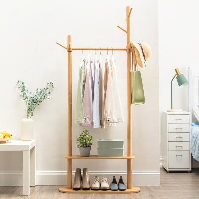 China Haichuan Cloth Rack Convertible Pants Drying Rack Natural Bamboo Color Coat Rack for sale