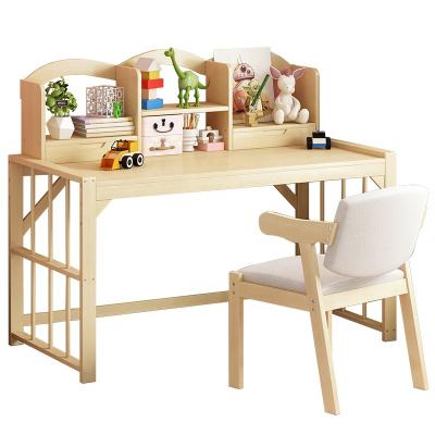 China Eco-friendly and adjust height Haichuan natural color children study table and chair with bookcase with factory price and high quality than ergonomic for sale