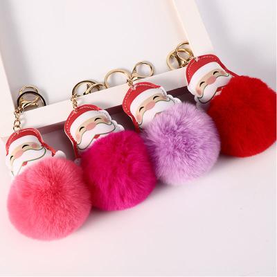 China Wholesale fur ball rabbit gift promotion gift BM1124 christmas bag car key pendant charm santa claus pom pom keychains for sale