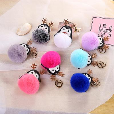 China BM1108 Promotion Gift Plush Penguin Key Cartoon Accessories Cute Bag Pendant Cute Animal Fur Metal Keychain Fluffy Penguin Pom Pom Keychain for sale