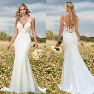 China Anti-static Europe and the United States luxury mermaid hot sale bridal dress lace up strap ladies slim wedding dress for sale