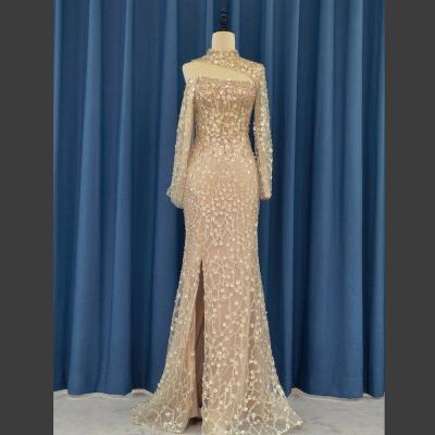 China New Design 2022 Breathable Luxurious Hand Beaded Modest Gown Dress Elegant One Shoulder Sexy Ball Gown Evening Dresses for sale