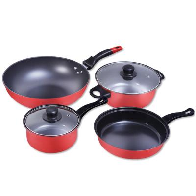 China Practical Practical Pot Set Nonstick Fine Iron Pan Bakelite Handle Pot Four-Piece Suit Cookware Set for sale