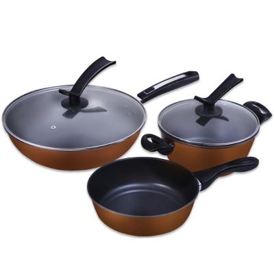 China Viable Cookware Wok Pan Soup Pot Three-Piece Suit No Oily Smoke Nonstick Pan Cookware Set for sale