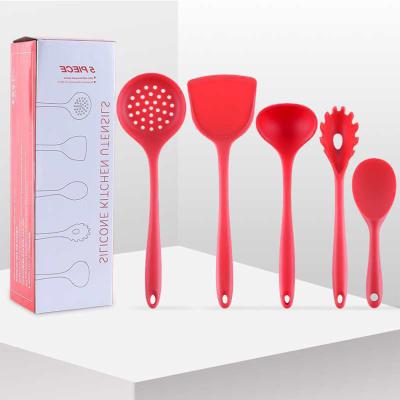 China Sustainable Silicone Kitchen Utensils Five-piece Set High Temperature Resistant Spatula Spoon Non-Stick Kitchen Cooking Tools for sale