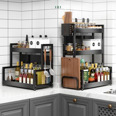 China Multifunctional Kitchen Viable Carbon Steel Household Spice Rack Knife Rack Storage Shelving Rack for sale