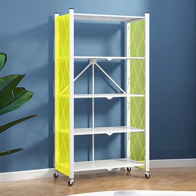 China Household Viable Folding Storage Movable Rack with Wheels, Metal Folding Shelf Storage Rack for sale