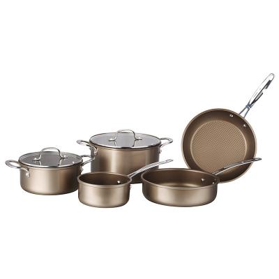 China 7 Pcs Sustainable Classic Cooper Non-Stick Coating Hard Anodized Stainness Exterior Steel Handle Aluminum Cookware Set With Lid for sale