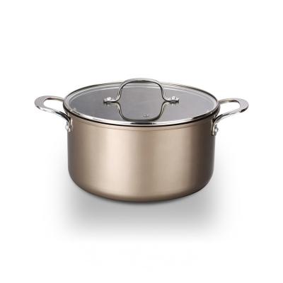 China 20cm New Sustainable Classic Copper Nonstick Coating Christmas Kitchen Casserole Aluminum Cookware Set With Glass Lid for sale