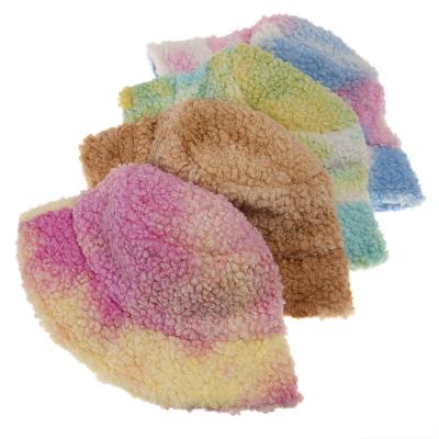 China Soft/Comfortable/Warm Autumn Winter Keep Warm Faux Fur Jacquard With Plaid Color Bucket Hat Full Sherpa Tie Dye for sale