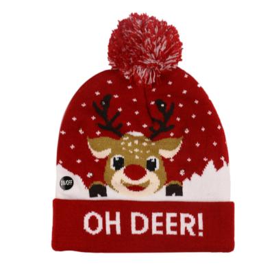 China 2021 COMMON Christmas Tree Slapped Snowman Knit Hat With Colorful LED Ball Glow Light Decorative Hat for sale