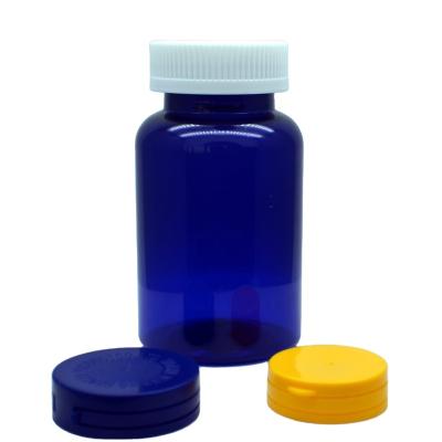 China food & Beverage Packaging Blue Pill Packer 250cc PET Plastic Bottle With 45 Neck Finish With Customized Lid for sale