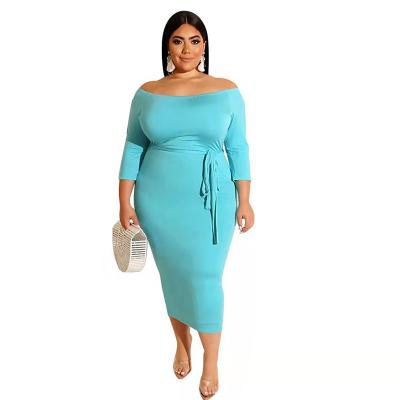 China Solid Color Anti-Static Women's Shoulder Strap One Shoulder Waist Dress Autumn Fashion New Plus Size Dress for sale