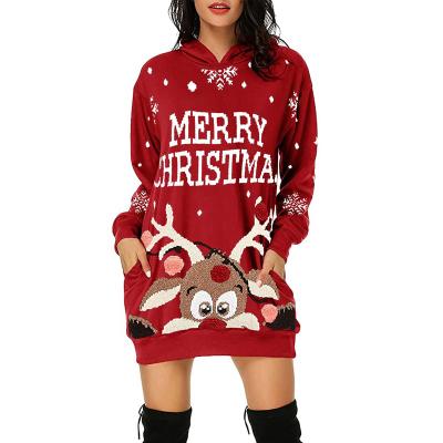 China 2022 New Arrival Winter Pullover Christmas Print Mid Length Pocket Hoodie Women Anti-wrinkle for sale