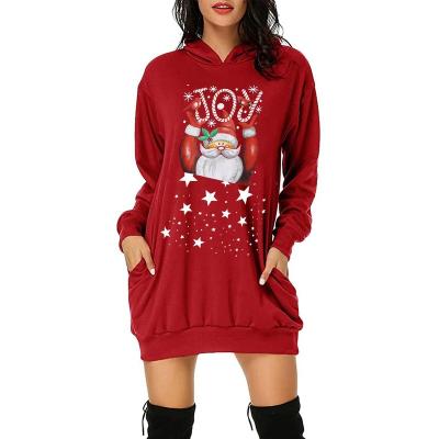 China Christmas Print Medium Length High Quality Women's Long Sleeve Winter Anti-wrinkle Sweater Santa's Hoodie for sale