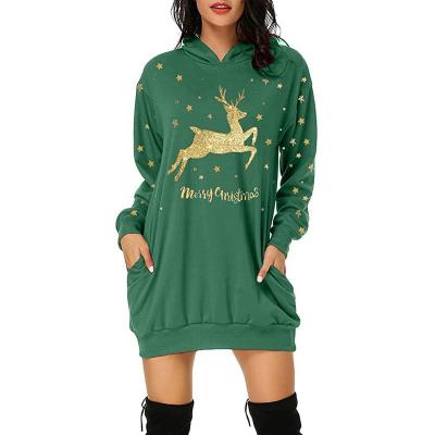 China Popular High Quality Anti-wrinkle Winter Long Sleeve Pullover Deer Print Mid Length Hoodie Lady for sale