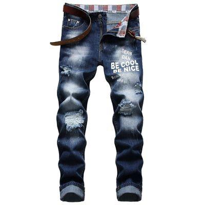 China Factory Price Slim Mens Printing Personality Jeans Breathable Jeans Ripped Jeans for sale