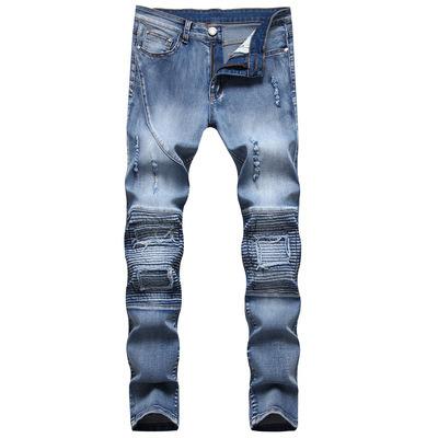 China Wholesale high quality men's light blue ripped jeans personality breathable jeans for sale