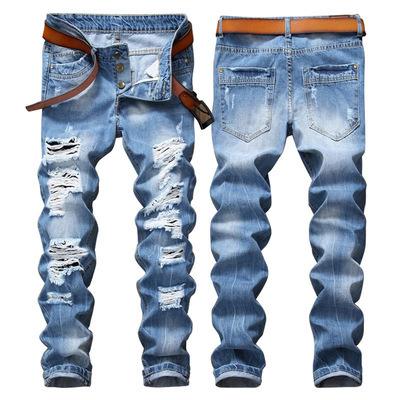 China Ripped Jeans Men's Hip Hop Style Breathable Jeans Slim Feet for sale