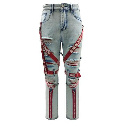 China 2021 new fashion QUICK DRY high quality jeans men's patch ripped jeans small zipper leet slim jeans for sale